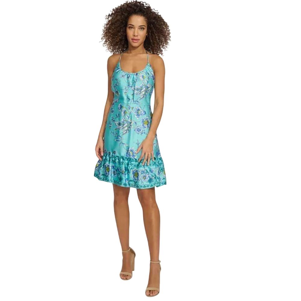 Siena Women's Halter-Neck Floral-Print Ruffled-Hem Dress Size 16